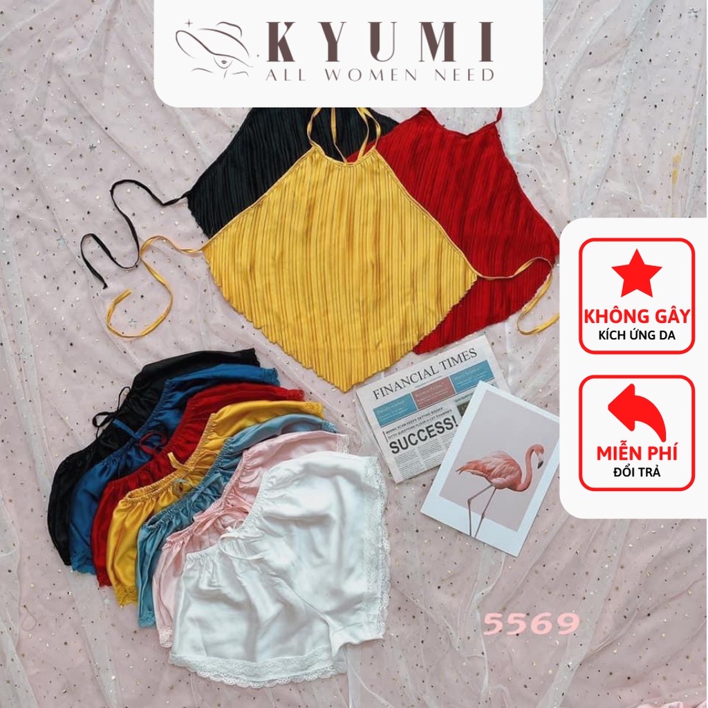 Đồ ngủ sexy yếm dập ly KYUMI Official, chất liệu lụa satin, freesize 40-65kg tùy chiều cao, kèm quần ren gợi cảm 001 | BigBuy360 - bigbuy360.vn