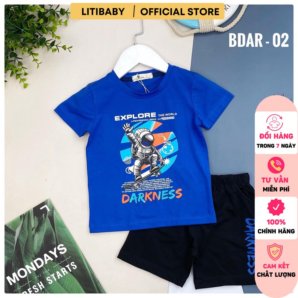 Bộ quần áo LITIBABY, chất cotton, in chữ Dark ness, size nhí 2/10T