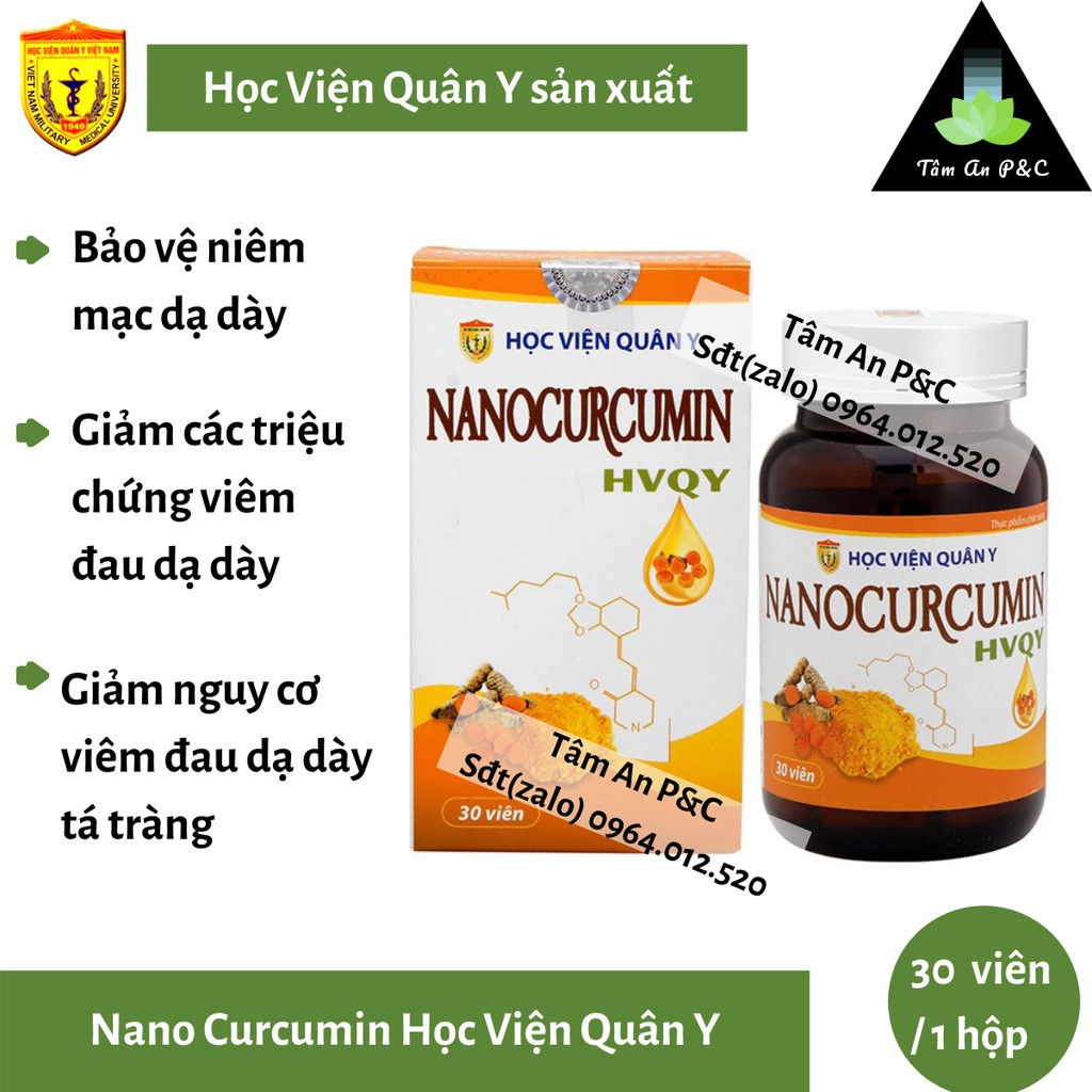 Nano Curcumin Học Viện Quân Y hộp 30 viên- Giảm viêm đau dạ dày, đẹp da, tăng cường sức khỏe- CHÍNH HÃNG HVQY