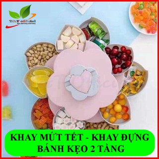 Khay Mứt tết 2021, Bánh Kẹo Tết Hình Bông Hoa 2 Tầng 10 Cánh, Có Khe Cắm Điện Thoại, Đa Năng Tiện Dụng