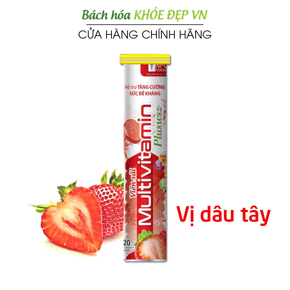 Viên sủi vị dâu tây Multivitamin PLUSZZS - FRUITS Vitamin C, B, PP - 20 viên [Viên sủi vị dâu tây]