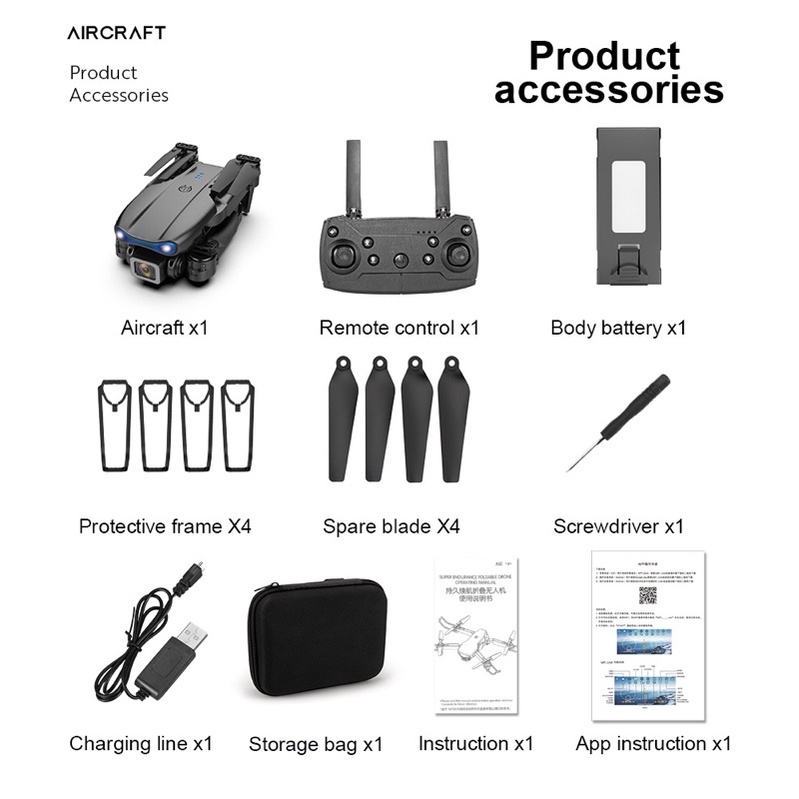 Flycam E99/K3 , 2 camera 4K, pin 1800mah (tặng túi đựng)