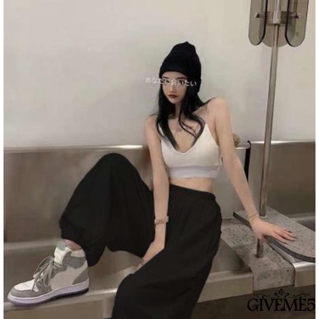 Bộ Áo Thun Không Tay Hở Lưng + Quần Dài Eo Cao Dáng Rộng Cho Nữ Khiêu Vũ
