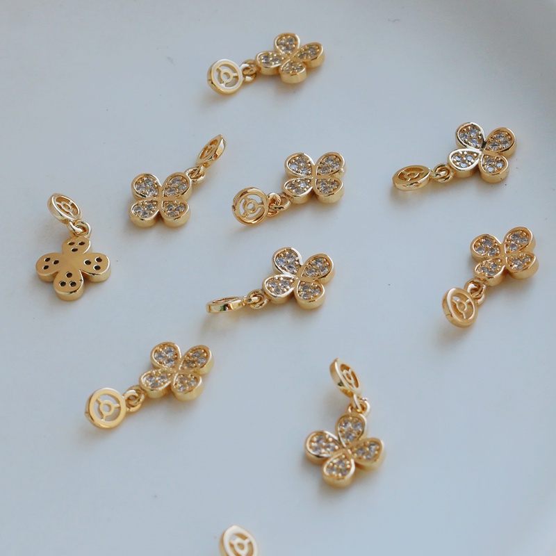 Mặt dây chuyền hình cỏ ba lá mạ vàng 14K 9mm