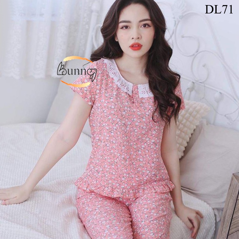 [Bunny] ĐỒ MẶC NHÀ SAU SINH CHẤT LIỆU LỤA HÀN, QUẦN ÁO MẶC NHÀ FOM DÁNG ĐẸP HỌA TIẾT HOA LÁ XINH