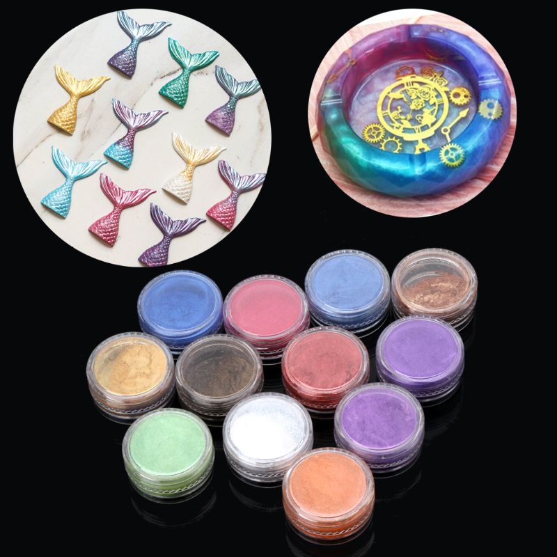 (Hàng Mới Về) Set 12 Hộp Phấn Bột Màu Ánh Ngọc Trai Làm Đồ Trang Sức Slime