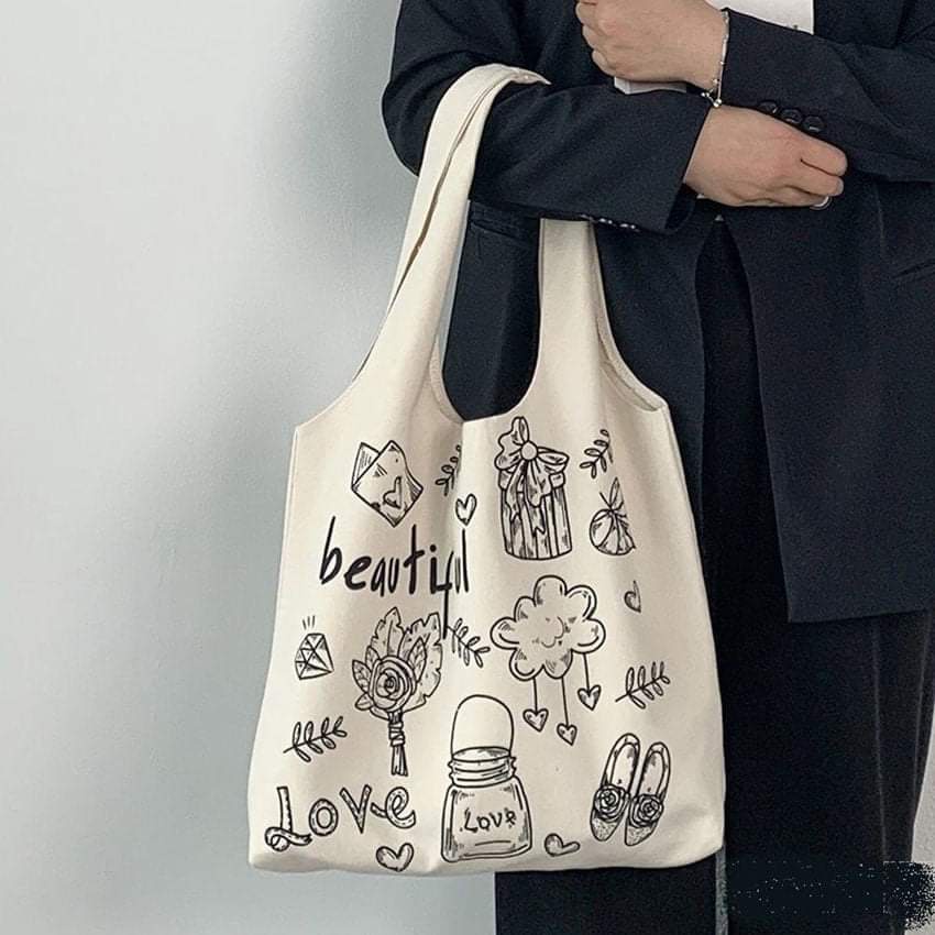 Túi tote vải canvas đi học đi làm phong cách Hàn Quốc