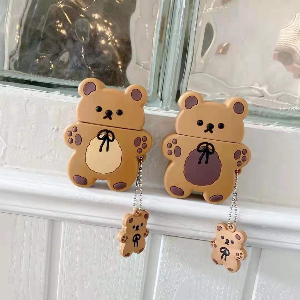Vỏ Đựng Bảo Vệ Hộp Sạc Tai Nghe Airpods 1 / 2 Hình Chú Gấu Bằng Silicone
