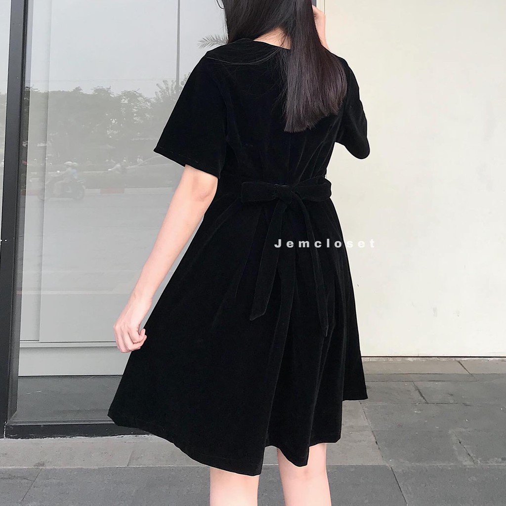 Váy Nữ Xinh Chất Nhung Mịn SININ JEM CLOSET Phía Sau Thắt Nơ Tùy Chỉnh Eo 3304