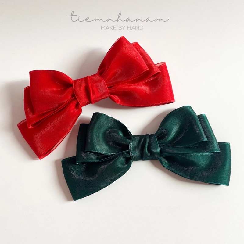 KẸP TÓC NƠ SATIN PHỐI VOAN HÀN QUỐC - [ Nhà Nấm handmade]