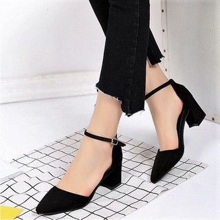 Giày sandal cao gót mũi nhọn da lộn