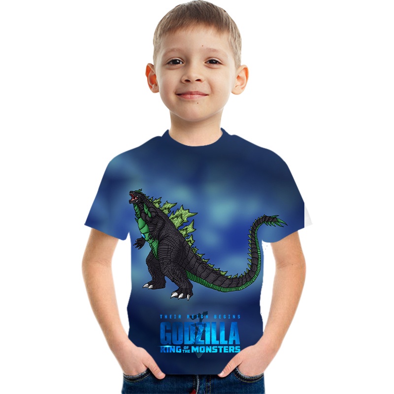 Áo thun tay ngắn in họa tiết Godzilla 3D thời trang cho bé trai