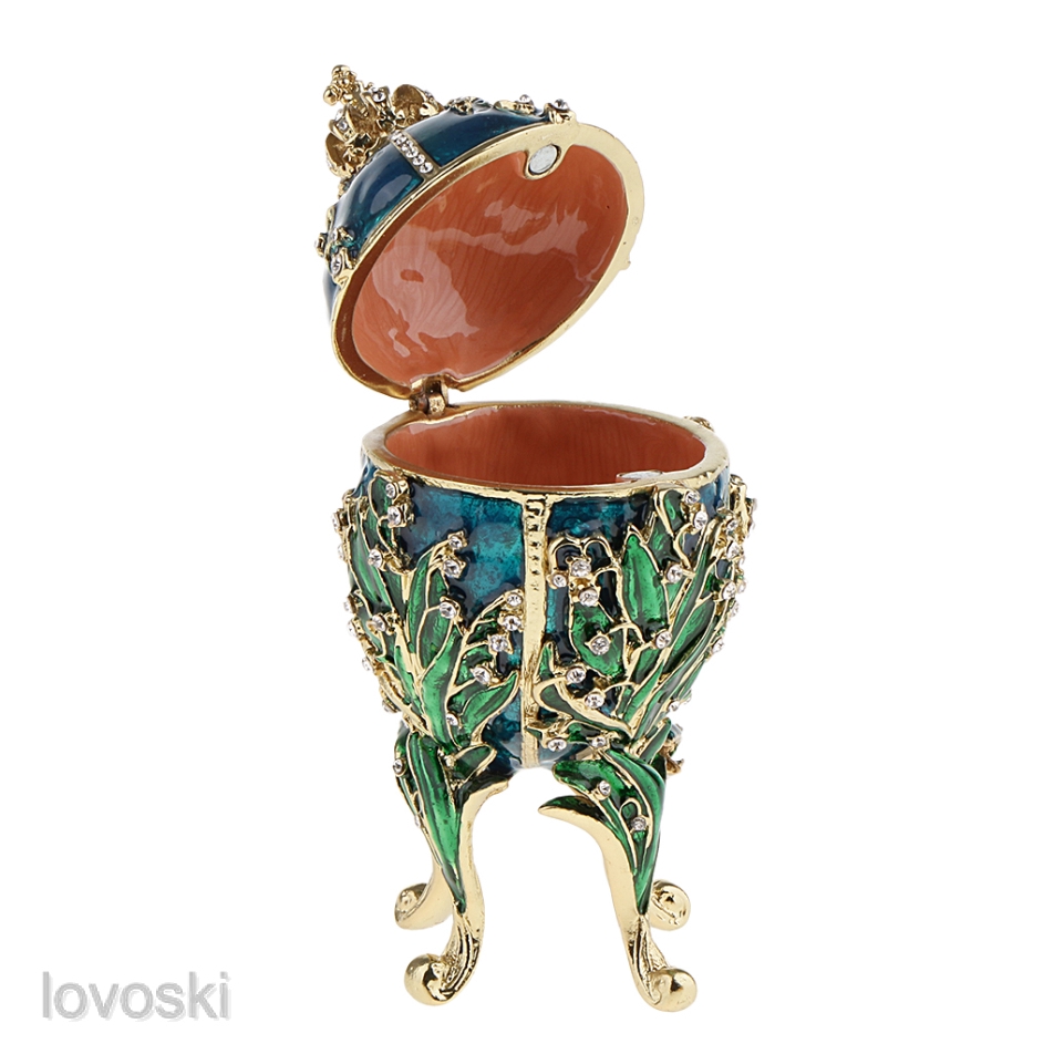 Hộp Đựng Trang Sức 4 Ngăn Hình Trứng Phục Sinh Đính Đá Sang Trọng Kèm Giá Đỡ