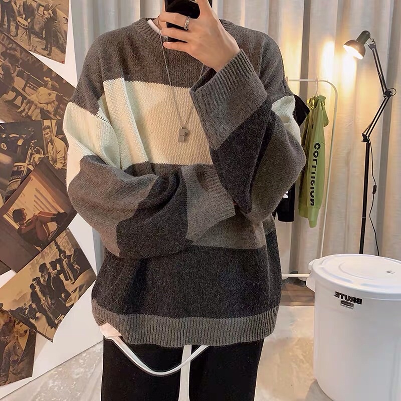 Áo len kẻ ngang to phối màu dáng rộng unisex Ulzzang chất len tăm siêu đẹp ❤️