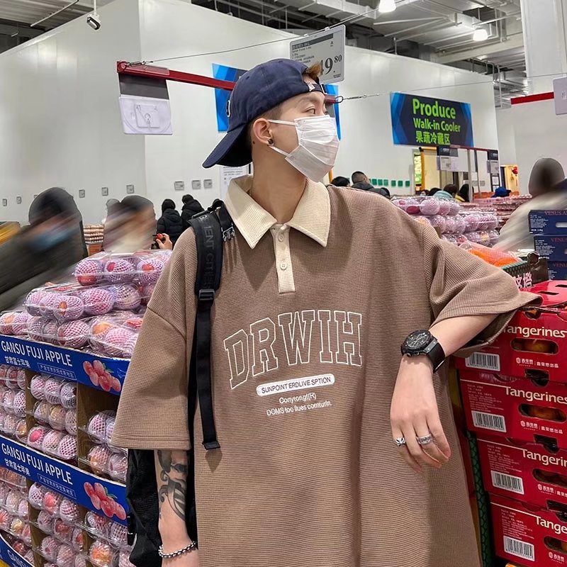 Áo Thun Polo Tay Ngắn Dáng Rộng Phong Cách Hong Kong Dễ Phối Đồ Thời Trang Mùa Hè Cho Nam Size M-2XL