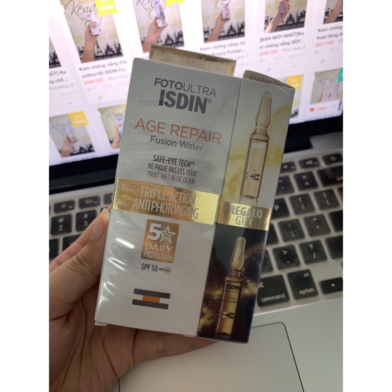 Kem chống nắng chống lão hoá Foto Ultra ISDIN Age Repair Fusion Water SPF 50 tặng kem tinh chất dưỡng da