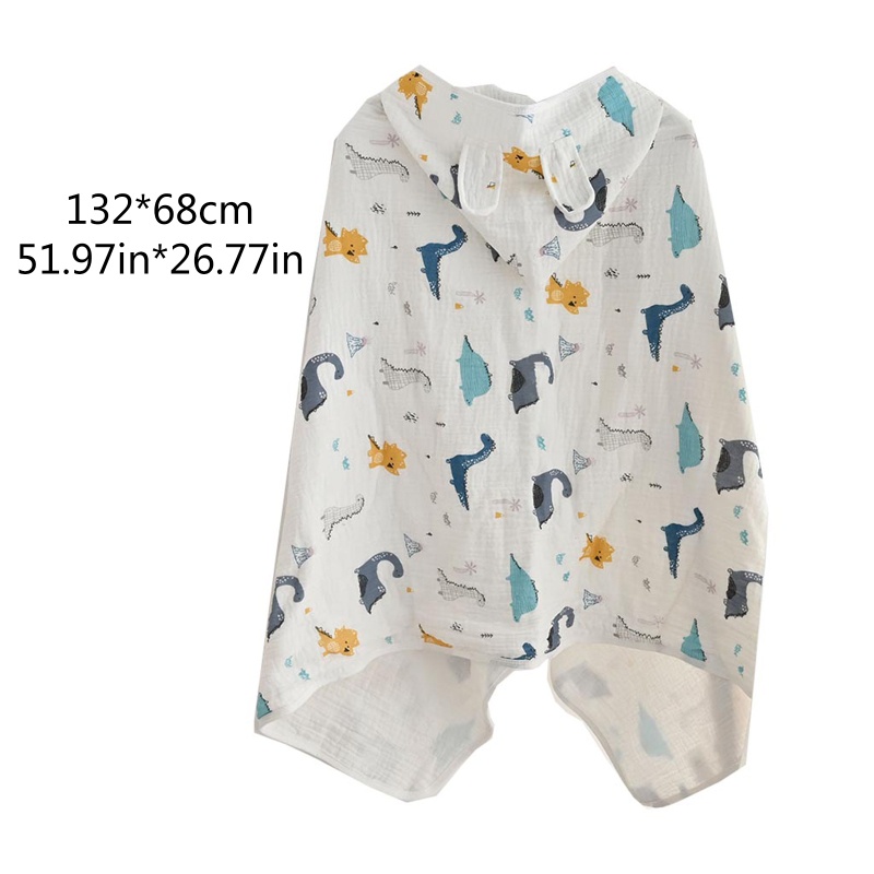 Khăn Choàng Tắm Có Nón Bằng Cotton Mềm In Họa Tiết Hoạt Hình Cho Bé