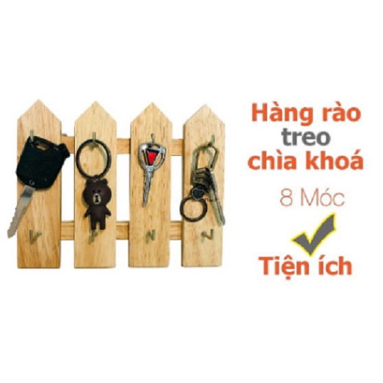 Giá Để Chìa Khóa Gỗ Hình Dáng Hàng Rào Với 8 Móc Treo Tiện Lợi, Treo Tường - Gỗ Đức Thành