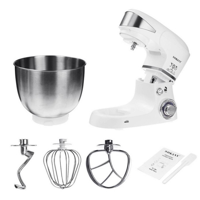 Máy nhồi bột đánh trứng trộn bột làm bánh nhà bếp SOKANY SK-206 với 6 cấp độ xoay, tô trộn Inox 5L
