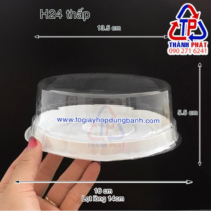 50 Hộp H24 thấp đựng bánh crepe sầu riêng - bông lan 14cm – rau câu thỏi vàng