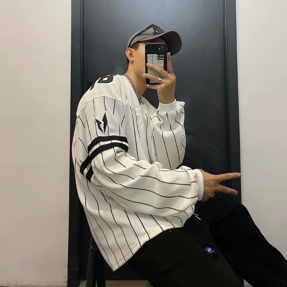 Áo thun tay dài in sọc thời trang hip hop