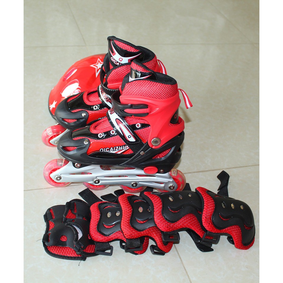 Giày Trượt patin Trẻ Em bánh xe phát sáng tặng bộ bảo hộ chân tay