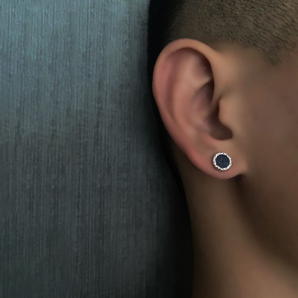 Khuyên tai dạng hạt đá màu đen phong cách hàn quốc thanh lịch cho nam