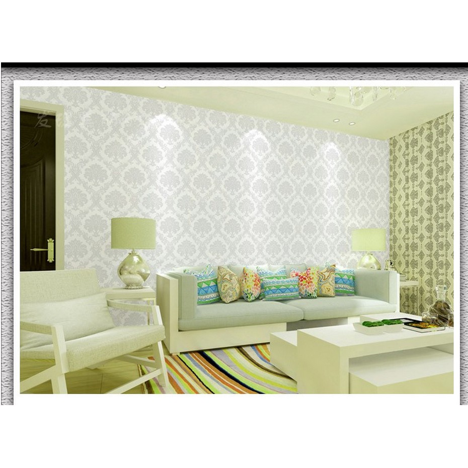 Cuộn 10m giấy dán tường châu âu bạc khổ rộng 45cm