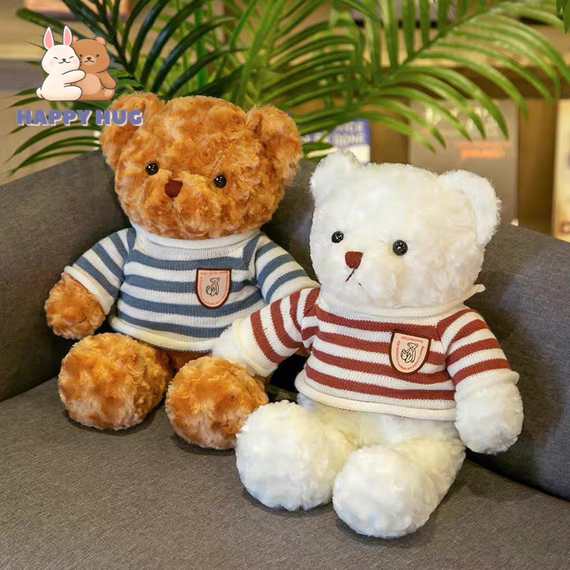 Gấu bông mini cute 25cm, gấu Teddy mặc áo len đáng yêu, thú nhồi bông dễ thương cho bé - Happy Hug