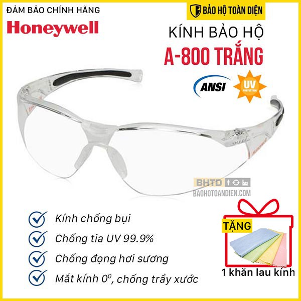 Kính chống bụi Honeywell Sperian A800 trắng [TẶNG Khăn lau kính Chuyên dụng]