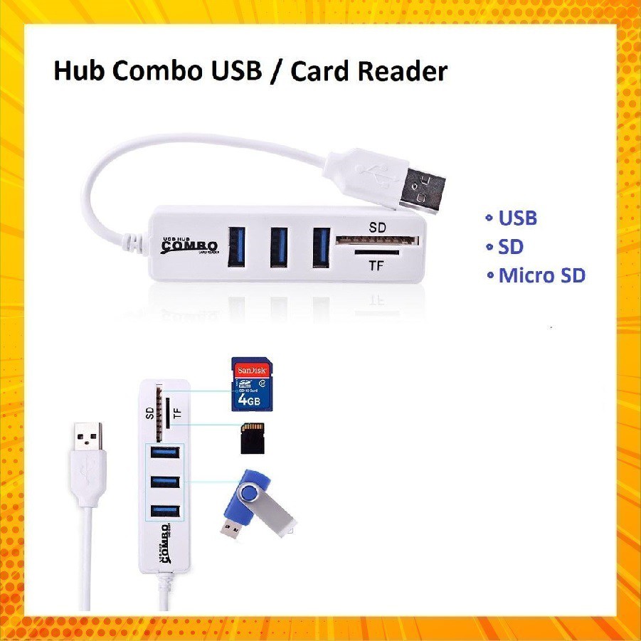 Hub chia 3 cổng USB và 2 khe đọc thẻ nhớ