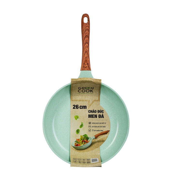 [Hàng chính hãng]Chảo đúc đáy từ men đá chống dính 7 lớp Greencook GCP06 chịu trầy xước tốt, dùng được tất cả các bếp