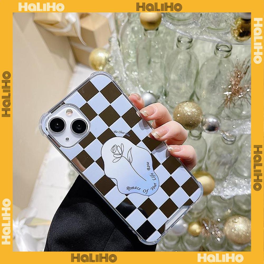 iPhone Case Luxury Acrylic Mirror Airbag Shockproof Protection Camera Checkerboard Check Rose Flower Compatible For iPhone 11 Pro Max 13 Pro Max 12 Pro Max 7Plus XS Max