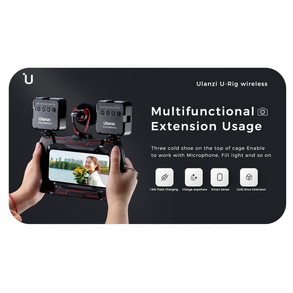 Khung Tay Cầm Quay Phim Tích Hợp Sạc Không Dây Ulanzi U-Rig Wireless Fast Charging Handheld Vlogging Cage