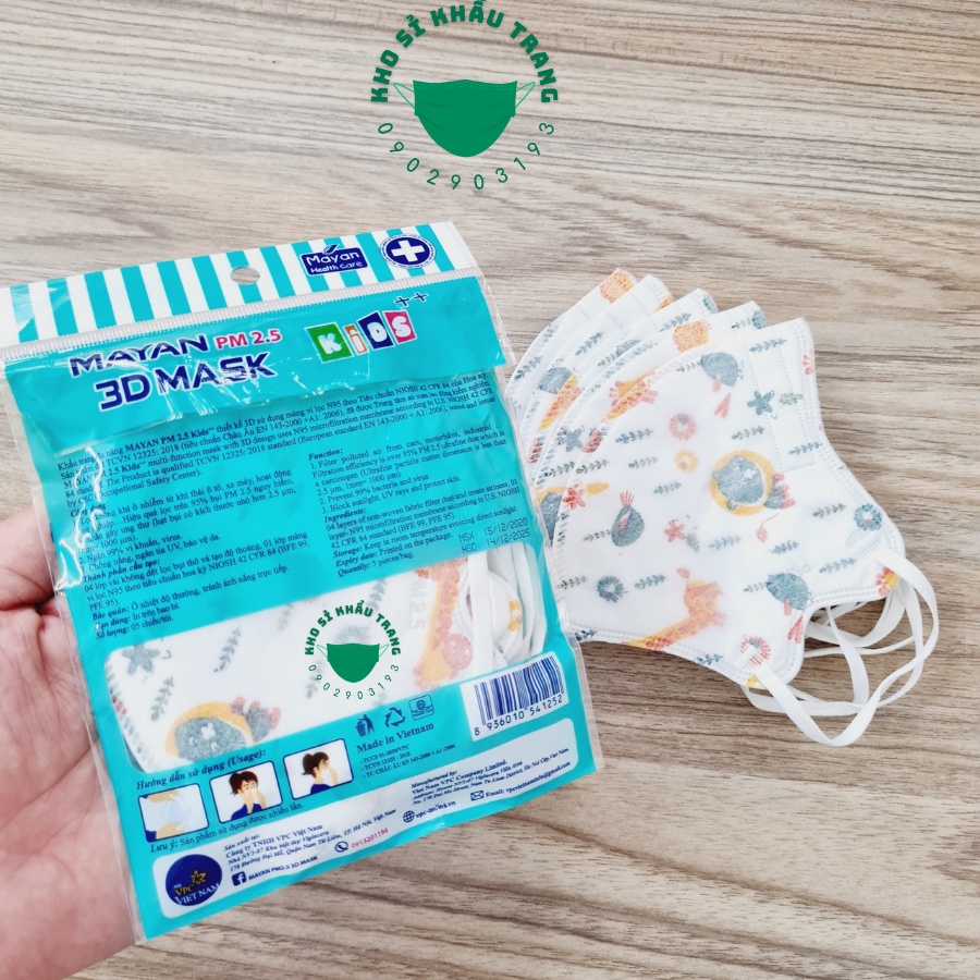 Khẩu trang Mayan PM 2.5 3D mask for kids túi 5 cái