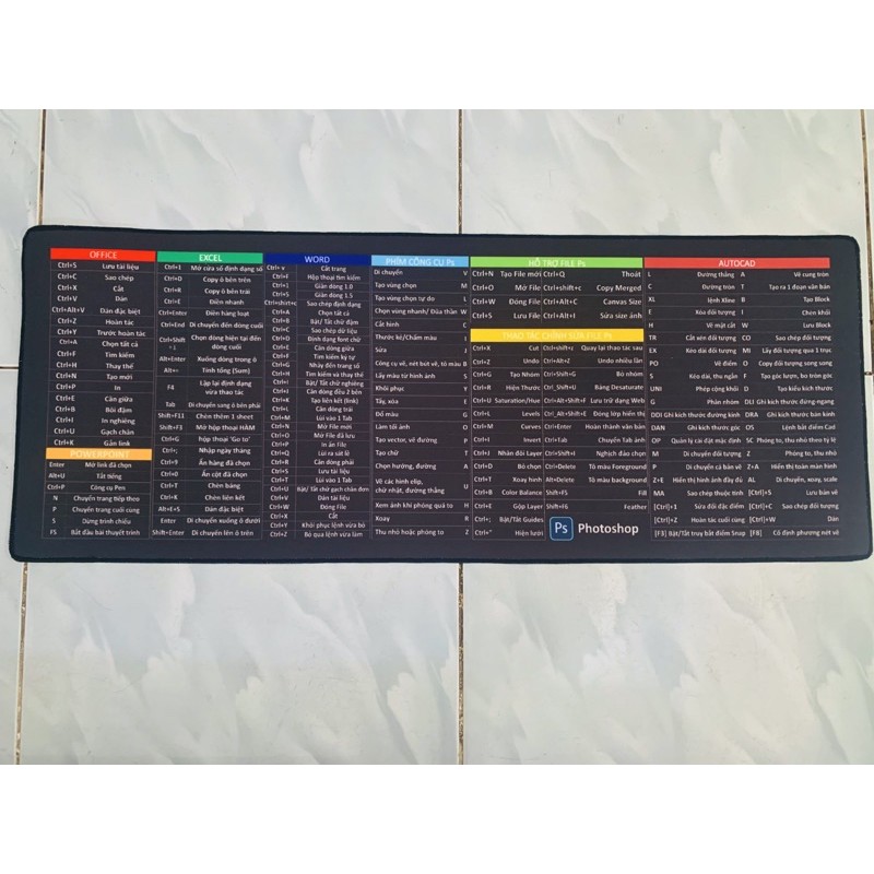 Bàn di chuột, lót chuột, thảm trải bàn, deskpad, mouse pad phím tắt văn phòng size lớn 40x90 bản tiếng việt