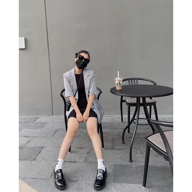 Set áo vest caro + Đầm body 3 lổ