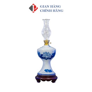 Đèn thờ dầu hoạ tiết Sen men Lam Trắng Trơn - đồ thờ cúng Phùng Gia - Gốm sứ Bát Tràng cao cấp