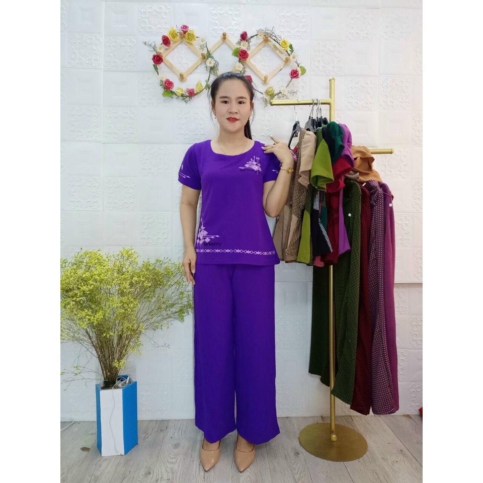 Đồ Bộ Trung Niên Tay Cộc Thêu Thiết kế  - Bộ Chất Đũi Tơ