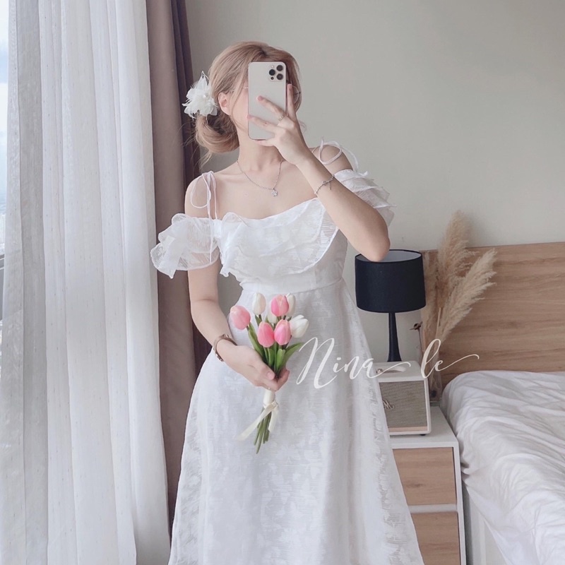 Đầm maxi voan tơ bèo hoa nổi nina le