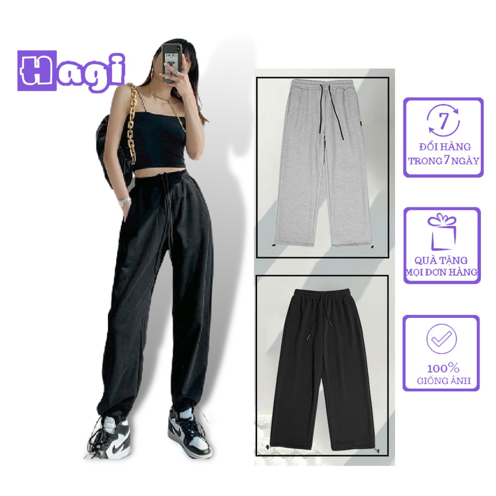 Quần jogger Hagi gấu quần rút dây ống mặc 2 kiểu cullotes và bo gấu chất nỉ tăm phong cách Ullzang Hàn Quốc
