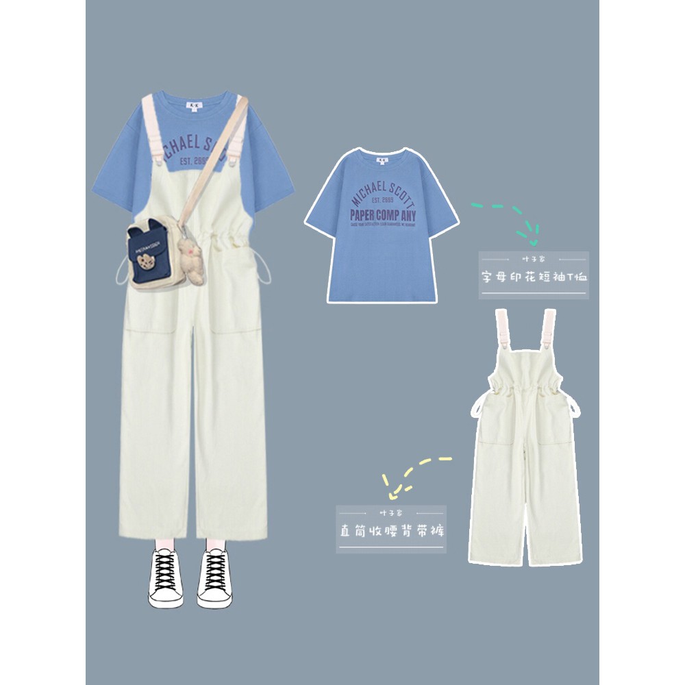 bỏ Set áo phông và quần yếm siêu xinh phong cách ulzzang Hàn Quốc cho mùa hè năng động