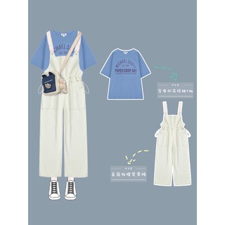 Set áo phông và quần yếm siêu xinh phong cách ulzzang Hàn Quốc cho mùa hè năng động