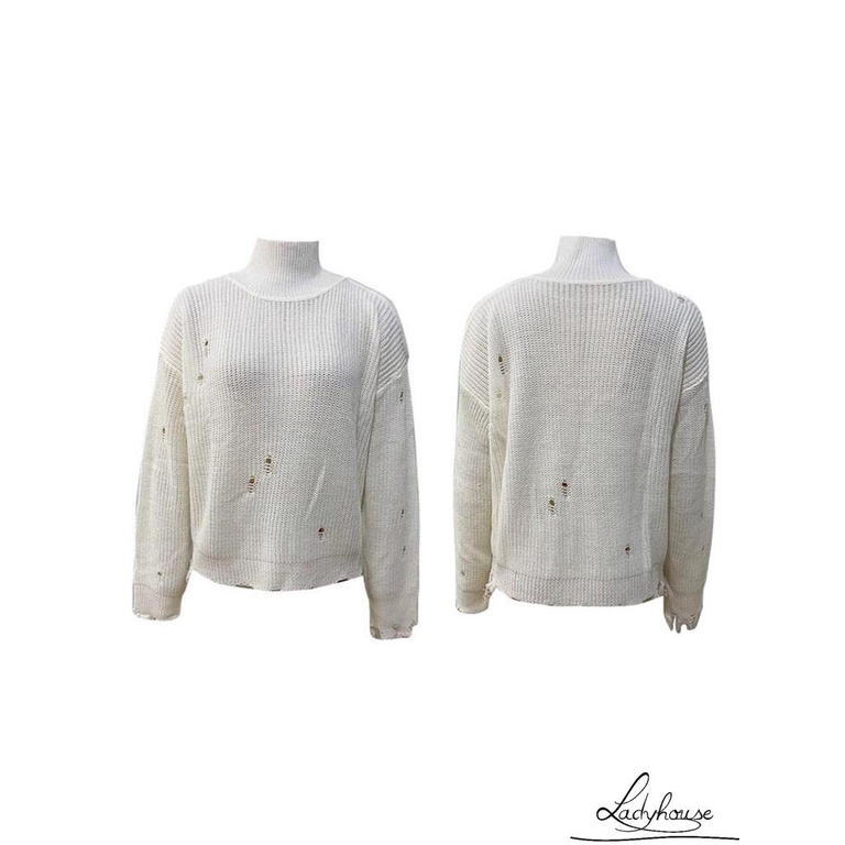 Áo Dệt Kim Tay Dài Cổ Cao Xẻ Tà Màu Sắc Trơn Thời Trang Xuân Thu Dành Cho Nữ