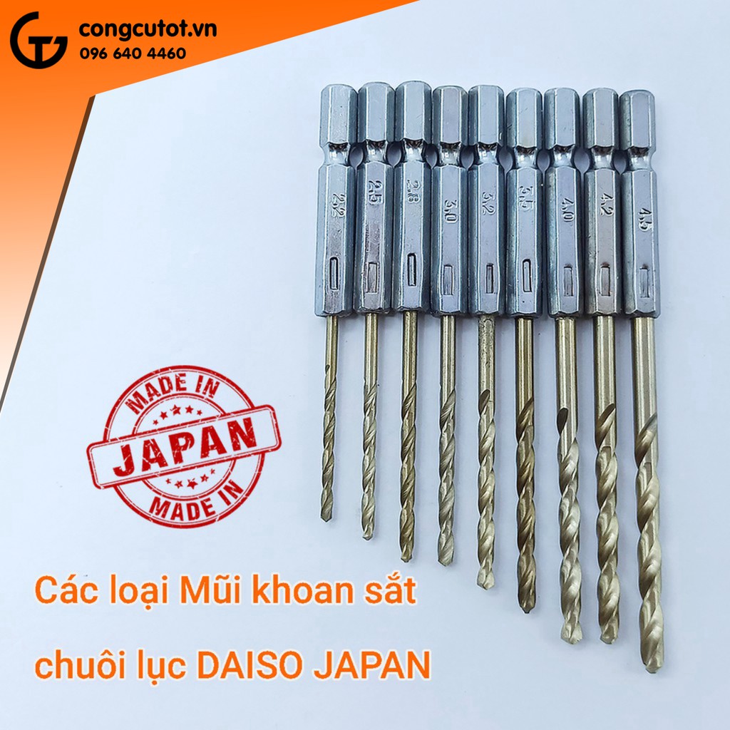 Mũi khoan sắt chuôi lục DAISO JAPAN bằng thép gió M2 mạ kẽm