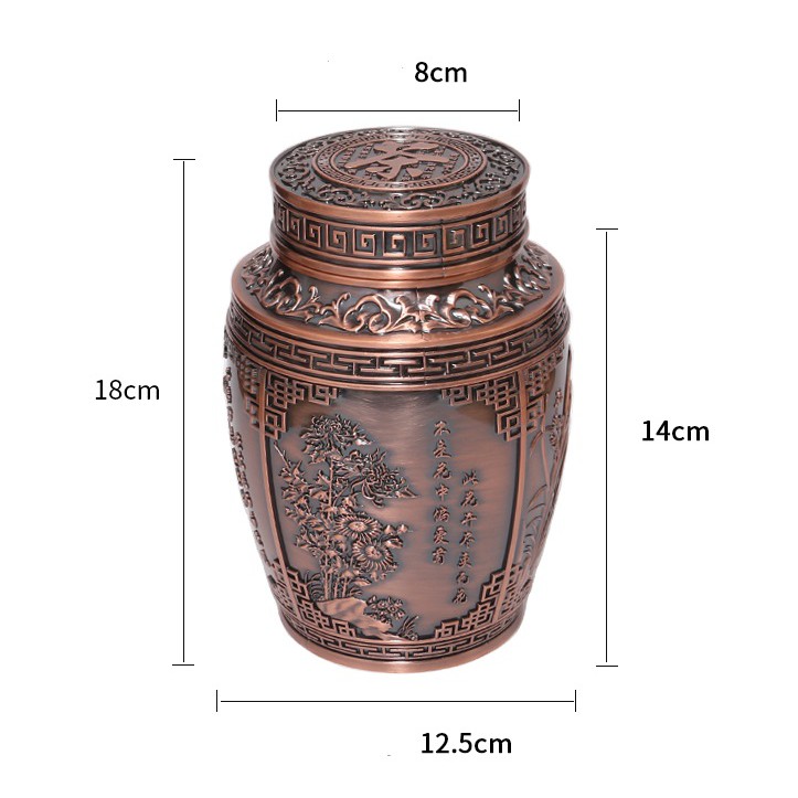 Hộp đựng chè hay đồ dùng nhà bếp bằng đồng giao hoa văn ngẫu nhiên