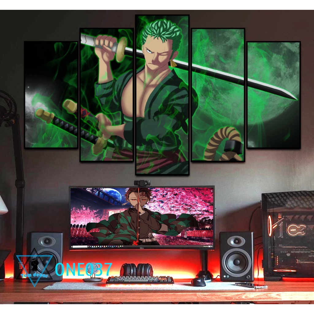Bộ 5 tranh nhựa cứng formex dài 100x 60cm dán tường one piece -ZORO-LUFFY