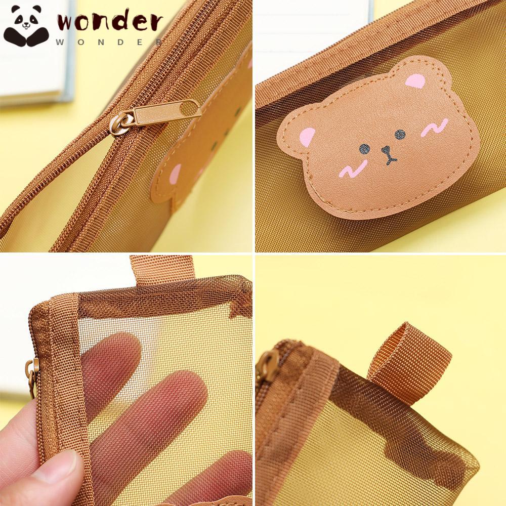 Bóp viết vải lưới trong suốt dung tích lớn in hình gấu nâu dễ thương