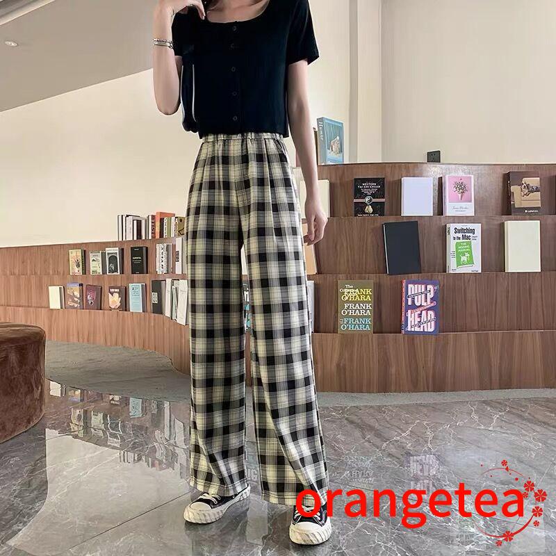 Quần Dài Nữ Ống Rộng Họa Tiết Caro Thời Trang Cá Tính