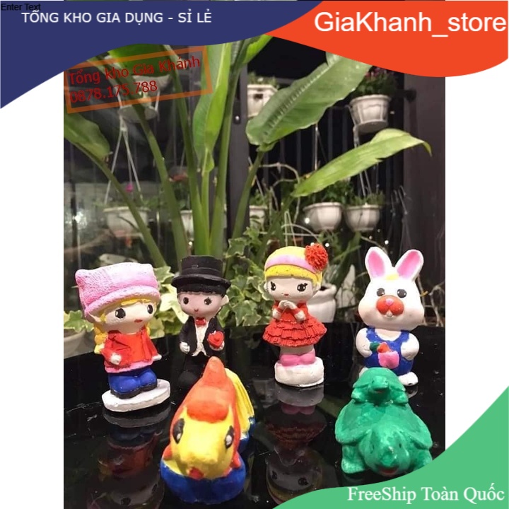 Bộ Tô Tượng Cho Bé, Tượng Thạch Cao gốm sứ Bát Tràng combo 10 mẫu (7-9cm) tặng bộ màu, vỉ, cọ cho bé khám phá